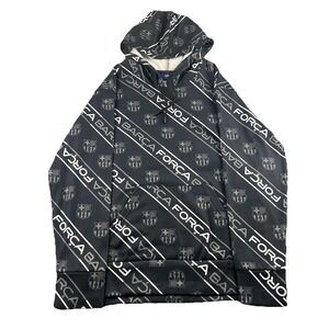 Official FC Barcelona All Over Print Black Soccer Athletic Hoodie Mens Medium